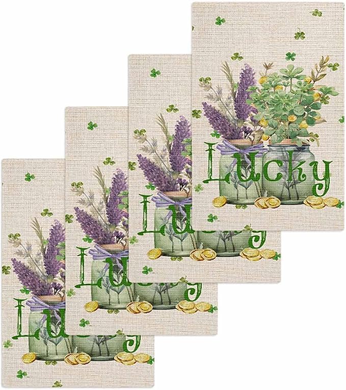 Lucky Clover Floral Dish Towels Set, Waffle Weave Kitchen Towels Microfiber Towels Cleaning Rustic St. Patricks Day Lavender Flower Soft Absorbent Dish Drying Towels Hand Towels 4 Pack 15.7x23.6 In by Unknown