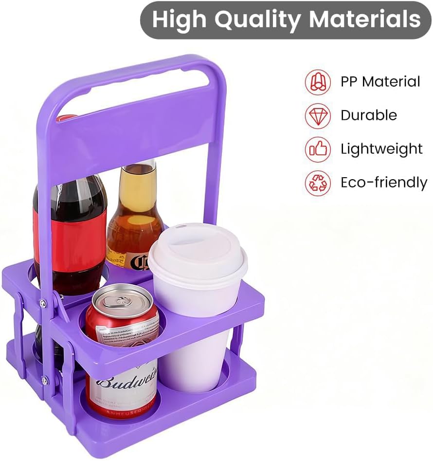 musbus Reusable Drink Carrier with Handle for Doordash, Grubhub, Portable Cup/Coffee Holder Accessories for Delivery, Foldable Drinks Caddy with Tray, Car Durable Plastic Festive Bottle, Vacation