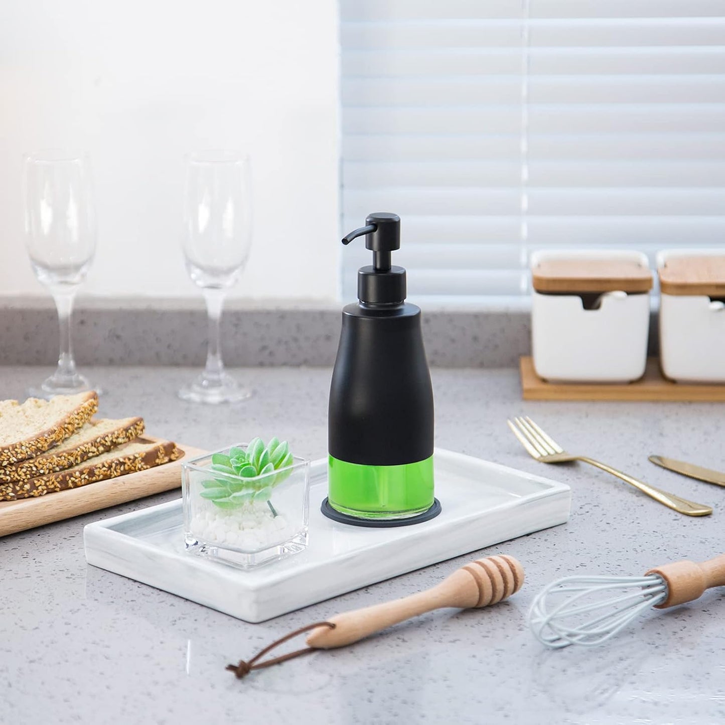 Gaussra Black Soap Dispenser with Coaster and Stickers, Dish Soap Dispenser for Kitchen, Hand Soap Dispenser for Bathroom, 304 Stainless Steel Glass Lotion Dispenser (2 Pack)