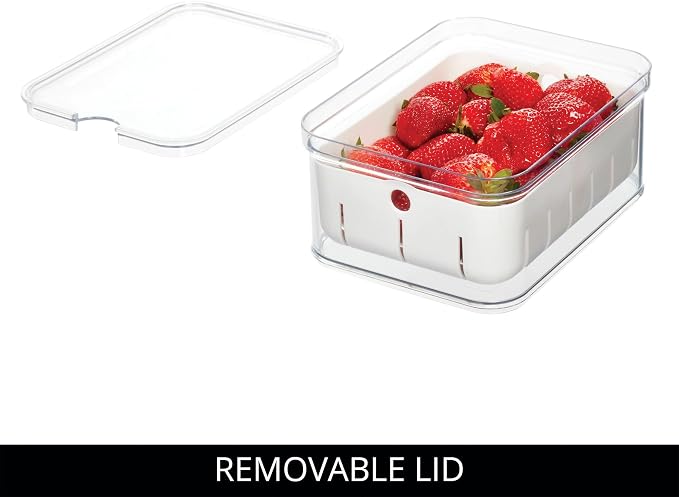 iDesign Small Fridge Berry Bin with Removable Colander Basket and Lid - Set of 6 - Clear/White - Image 4