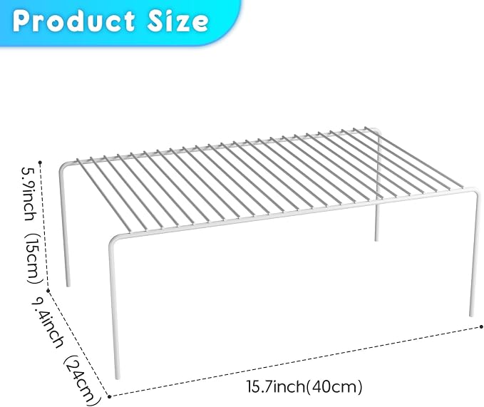 4Pack Cabinet Storage Shelf Rack, 15.7''L x 9.4''W x 5.9''H, White - Image 3