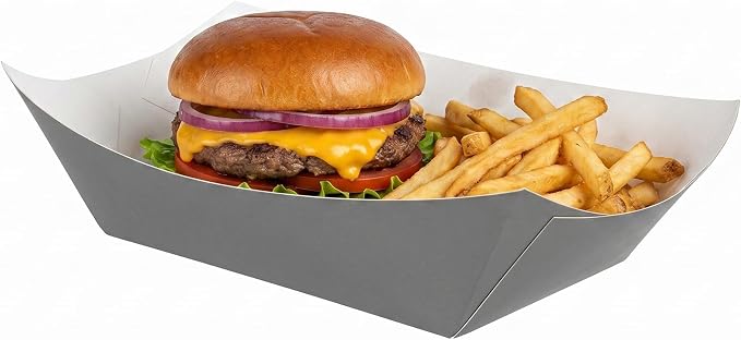 Restaurantware-Bio Tek 1 Pound Food Trays, 50 Disposable Paper Food Trays - Heavy-Duty, Greaseproof, Gray Paper Food Boats, For Snacks, Appetizers, Or Treats, Use At Parties Or Carnivals by Restaurantware