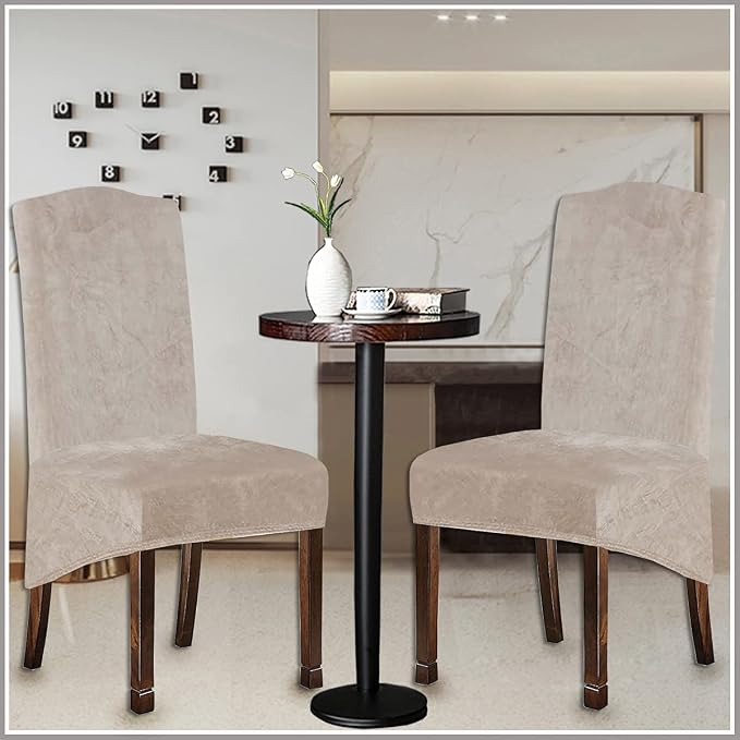Velvet Plush XL Dining Chair Covers, Stretch Chaircover, Spandex High Chairs Protector Covers Seat Slipcover with Elastic Band for Kitchen, Dining Room (Tauqe 1, Set of 6) - Image 5