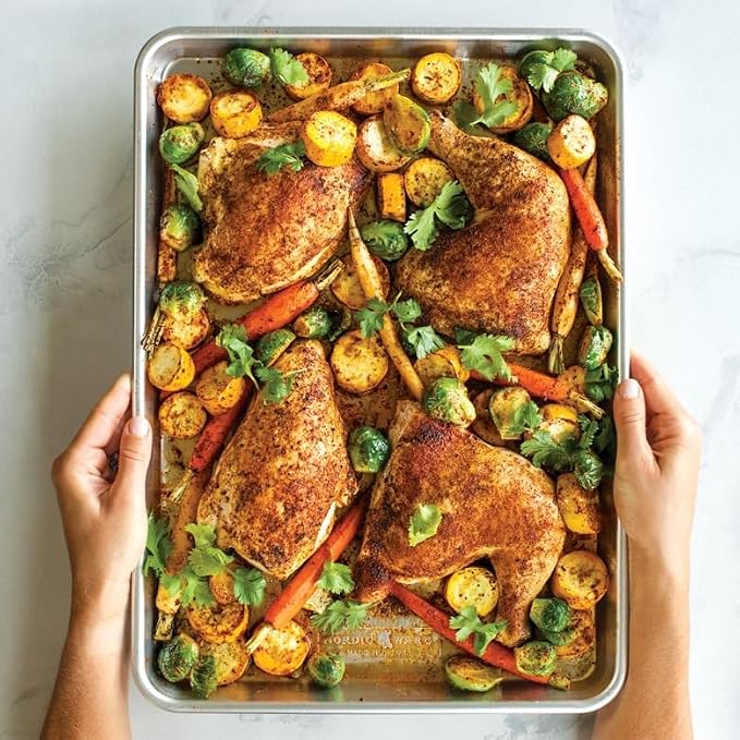 Nordic Ware Naturals HalfSheet - USA Made Aluminum Commercial Quality Sheet Pan for Baking or Roasting, Encapsulated Galvanized Steel Rim Prevents Warping, Half Sheet (Pack of 6) - Image 10