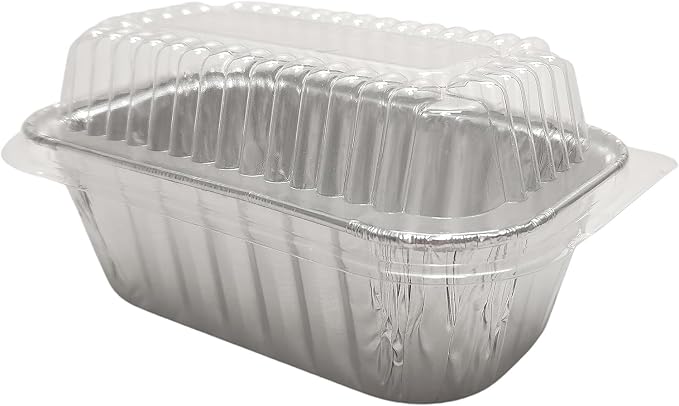 KitchenDance Disposable 1 Lb Mini Loaf Pan with Clear Lid - 15 Ounces Aluminum Foil Mini Loaf Baking Pan with High Dome Lid, Aluminum Foil Pans for Baking, Cooking, Storing 100 Count by KitchenDance