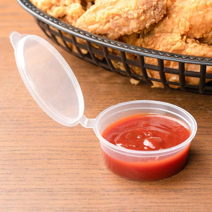 Restaurantware Clear Plastic Sauce Cups With Hinged Lids 2000 Count 1.5 Ounce Disposable Dipping Containers, Spill-Proof Storage Cups, Freezer-Safe Portion Bowls, Clear - Image 3