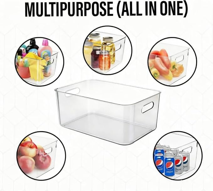 Ytteve 2-Pack Large Clear Plastic Storage Bins, 14.2" x 10" x 6.3" Extra Thick Heavy Duty Organizer Containers, Pantry & Fridge Bins for Kitchen, Bathroom, Under Sink, Laundry, Closet - Image 3