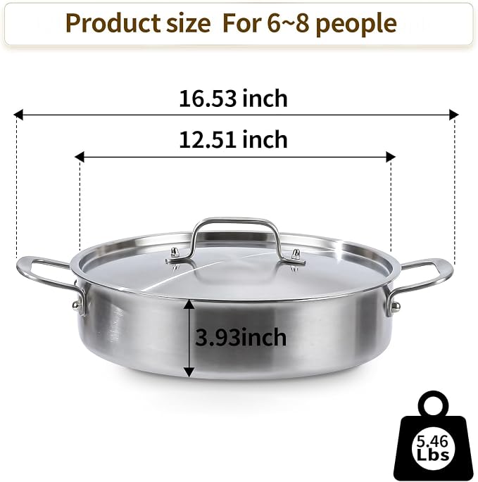 DELARLO Tri-Ply Stainless Steel 7 Quart Braiser Pan with Lid - Image 4