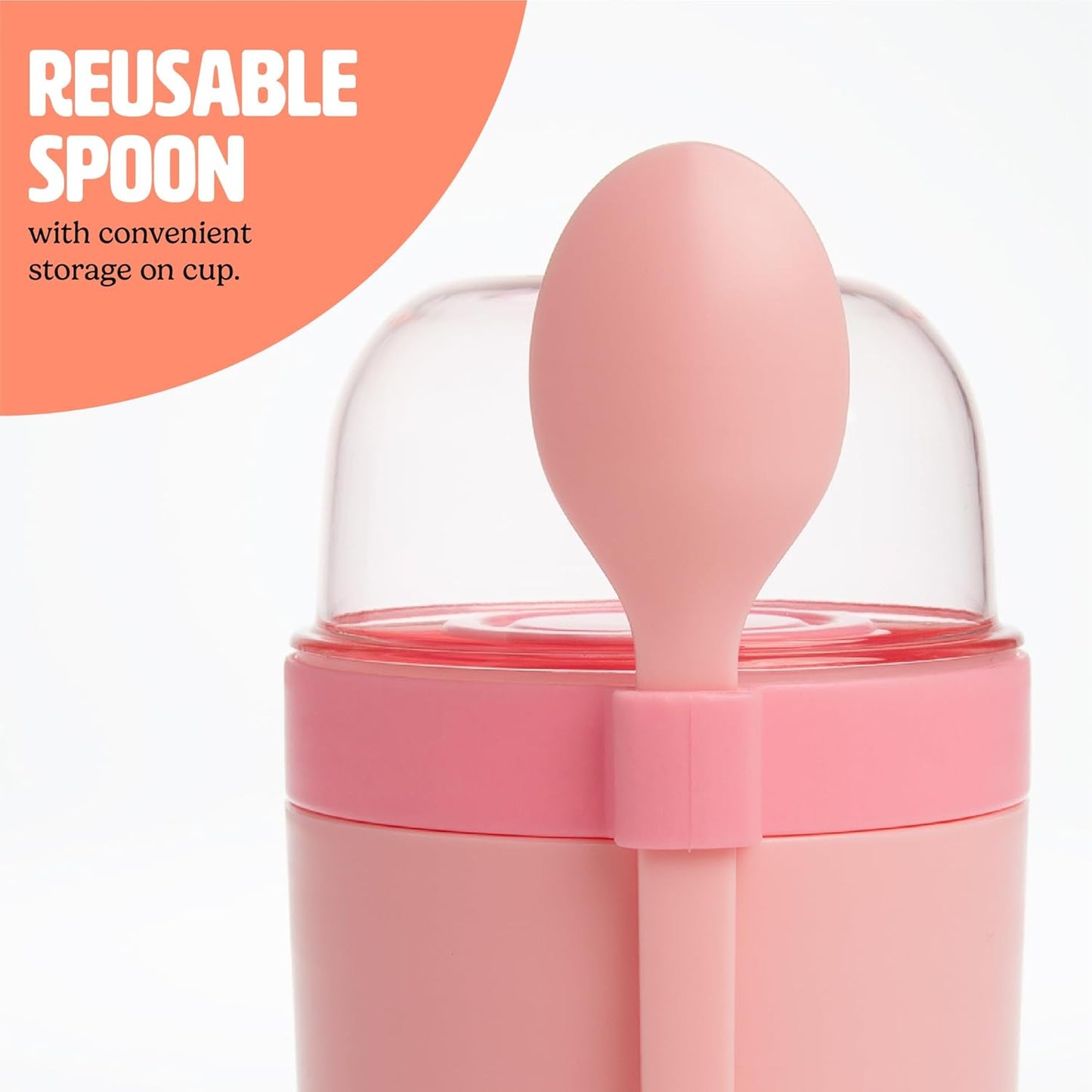 Tasty Travel Snack Cups with Spoons, On-The-Go Snacking, Divided Compartments, Great for Nuts, Cereal, Granola, Yogurt and More, Made Without BPA, 2-Pack, Pink