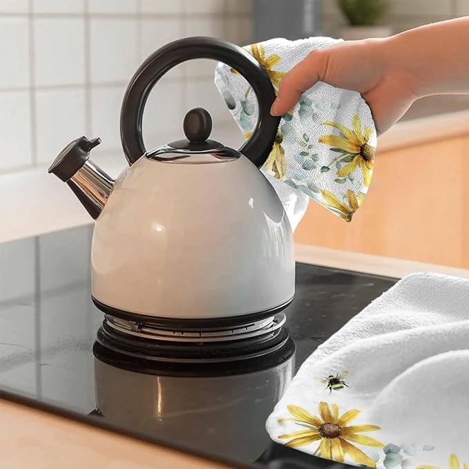 Pastoral Plants Kitchen Towels Set of 2 Watercolor Eucalyptus Trees Yellow Peppermint Decorative Dish Towels Ultra Soft Microfiber Absorbent Reusable Dishcloths for Kitchen Drying, 18x28 Inch - Image 8