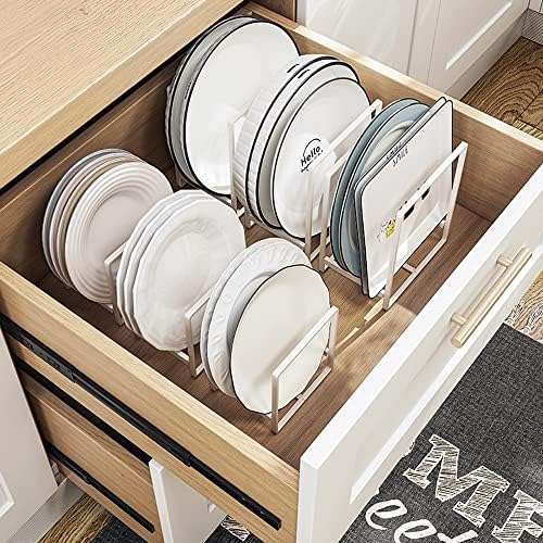 4PCS Plate Holders Organizer, Metal Dish Storage Dying Display Rack for Cabinet, Counter and Cupboard, White, 4 Large - Image 2