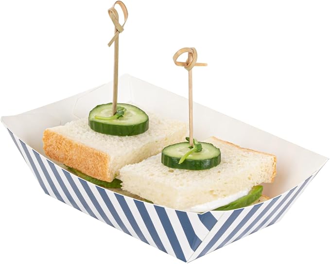 Restaurantware-Bio Tek 1/2 Pound Food Trays, 400 Disposable Paper Food Trays - Heavy-Duty, Greaseproof, Striped Paper Food Boats, For Snacks, Appetizers, Or Treats, Use At Parties Or Carnivals - Image 7