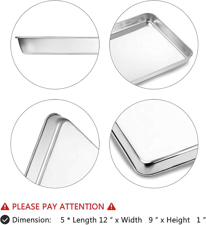 Baking Sheets 5 Pieces, Bastwe Cookie Sheets Set of 5 Stainless Steel Baking Pans Toaster Oven Tray Pans, Rectangle Size 12 × 9 × 1 inch, Rustproof & Healthy & Easy Clean & Dishwasher Safe - Image 4
