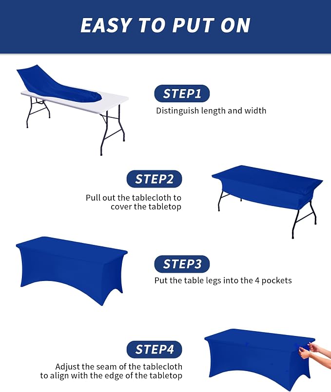 Fixwal 6 Pack 6FT Royal Blue Tablecloth Rectangle Spandex Table Cover - Image 5