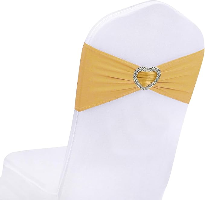 Gold Chair Sashes for Wedding 50 PackSpandex Gold Sashes for Chairs Covers Stretch Chair Sashes Band with Heart Buckle Slider Wedding Sashes Bows for Banquet Party Decorations by Unknown