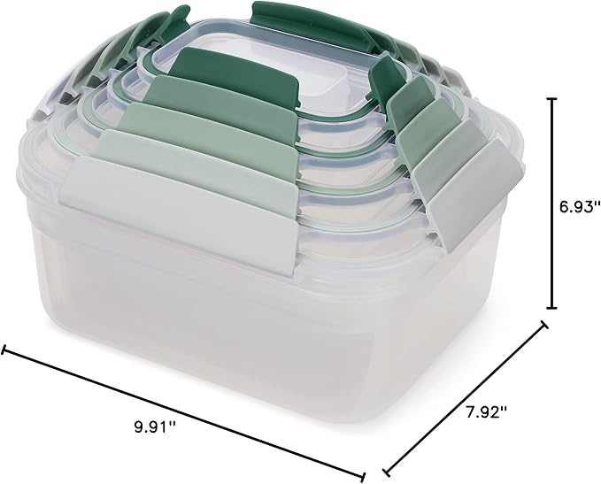 Joseph Joseph Nest Lock, 10 Piece Plastic Food Storage Container set with lids, Leak Proof, Airtight, Space Saving, Kitchen Storage, BPA free - Sage Green - Image 3