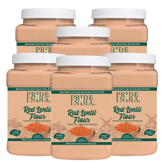 Pride of India - PACK of 6 - Red Lentil Flour 1 lbs (454 gm) Hint of Sweetness Slightly Nutty Earthy Flavor Freshly Milled in Small Batches | Used for Cooking Baking Thickening Coating