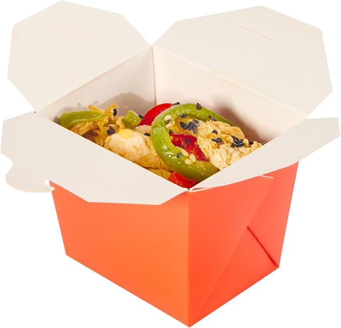 Restaurantware Chinese Take Out Boxes 200 Pack of 8 oz Grease-resistant Party Take Out Food Containers Disposable Stackable Asian Square Orange Paper To Go Boxes For Restaurants - Image 2