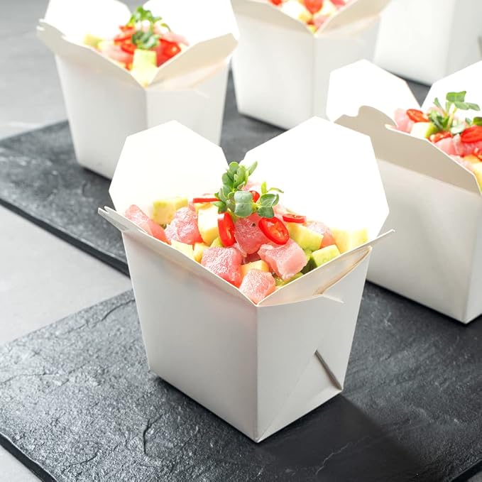 Restaurantware Chinese Take Out Boxes 200 Pack of 8 oz Grease-resistant Party Take Out Food Containers Disposable Stackable Asian Square White Paper To Go Boxes For Restaurants - Image 7