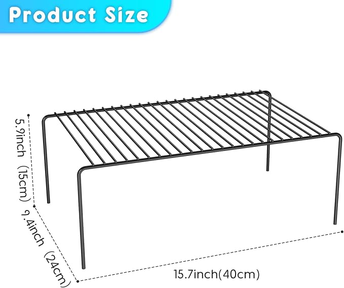 4Pack Cabinet Storage Shelf Rack, 15.7''L x 9.4''W x 5.9''H, Black - Image 3