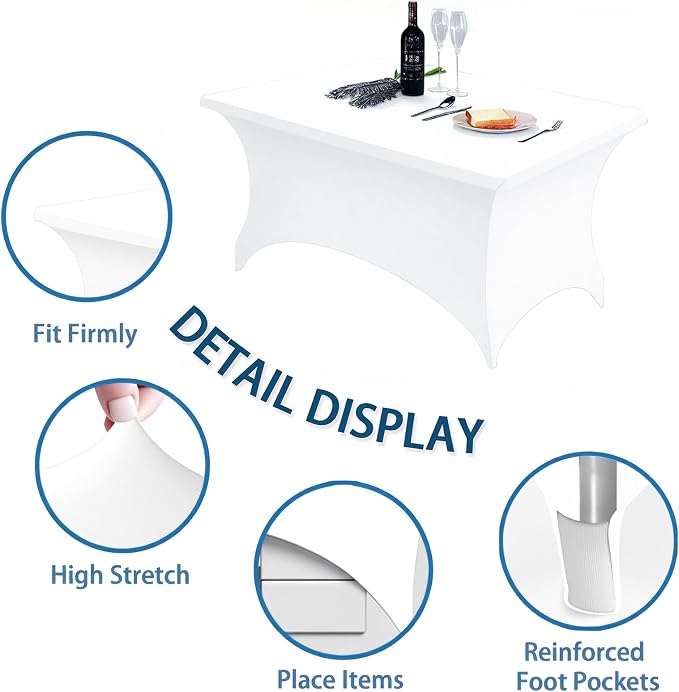4FT White Table Cloth - 2 Pack, Fitted Stretch Rectangle Spandex Tablecloth - Image 5