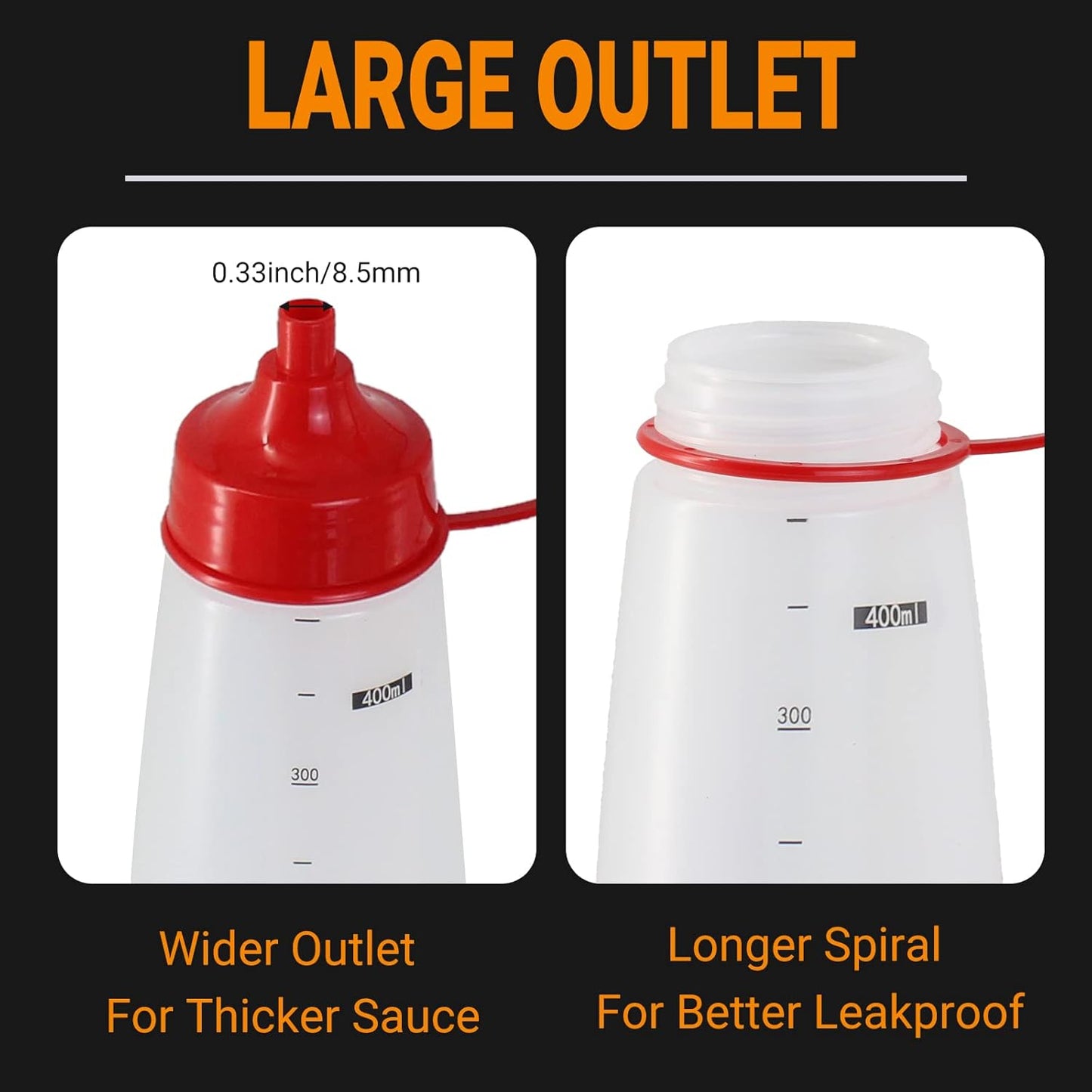 3 Pack 400ml/14 oz Wide Mouth Condiment Squeeze Bottles for Thick Sauce, Plastic Sauce Bottles with Cap Lids - Perfect for Condiments, Honey, Catsup, Icing, Salad