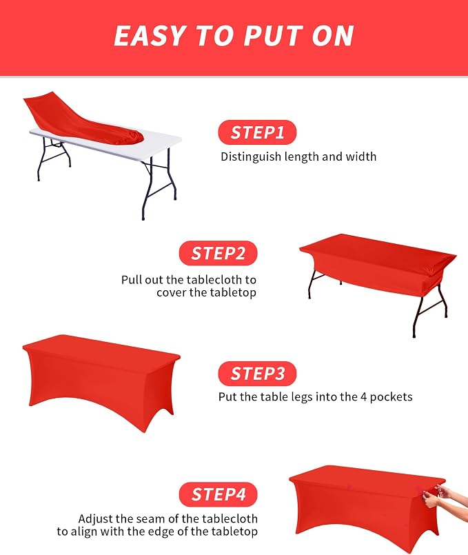 Fixwal 4 Pack 6FT Red Tablecloth Rectangle Spandex Fitted Table Cover - Image 5