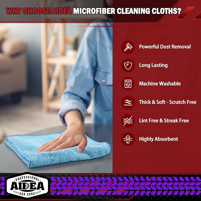 AIDEA Microfiber Cleaning Cloth Blue-50PK,Microfiber Towels for Cars 12×12" - Image 3