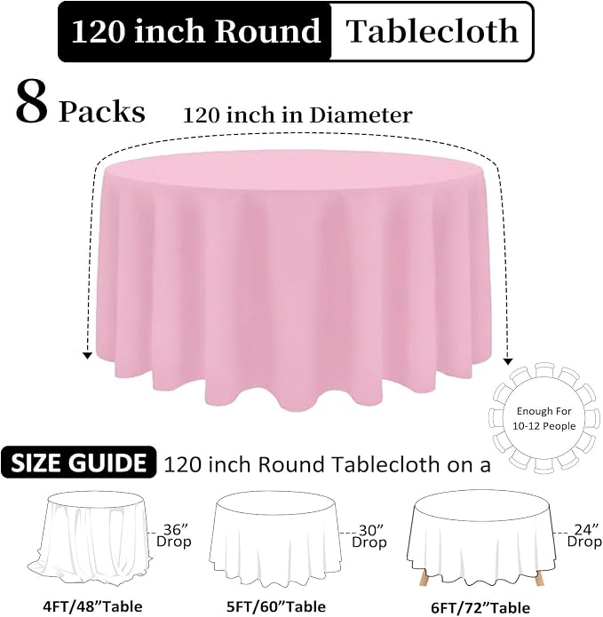 8 Packs 120 Inch Pink Round Tablecloth - Image 2