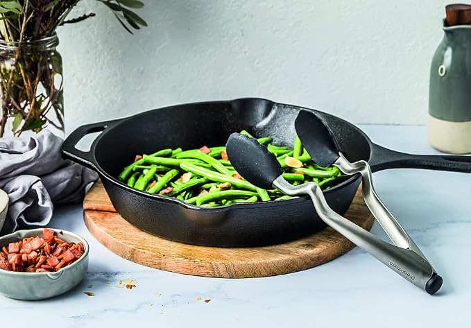 Dreamfarm Clongs Grippy Silicone & Stainless Steel Kitchen Cooking Tongs with Click-Lock Open & Close - 12" Black | Stainless steel, strong-grip non-stick safe tips, one-handed button lock open and close, sit-up handles for mess free benches - Image 2