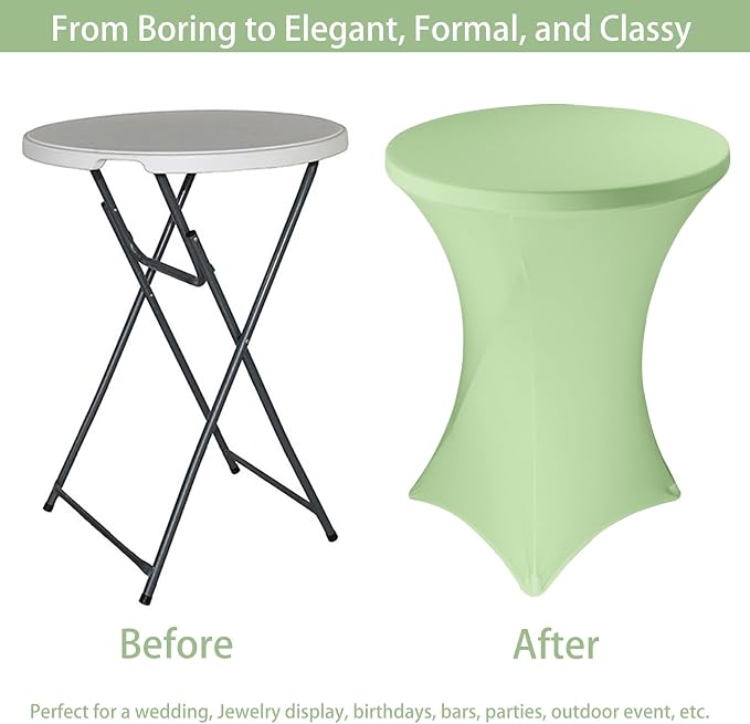 6 Pack Cocktail Spandex Tablecloth 32"x43" Sage Green Stretch Square Corners Cocktail Table Cover Fitted High Top Round Table for Bar Wedding Birthday Party Banquet - Image 5
