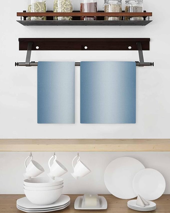 Ombre Haze Blue Dish Towels Set, Waffle Weave Kitchen Towels Microfiber Towels Cleaning, Contemporary Gradual Minimalist Solid Color Soft Absorbent Dish Drying Towels Hand Towels 3 Pack 15.7x23.6 Inch - Image 3