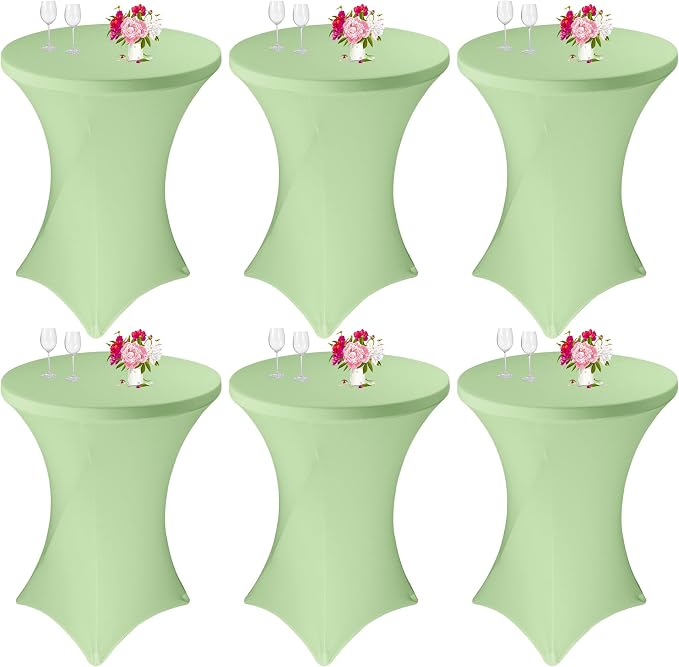 6 Pack Cocktail Spandex Tablecloth 32"x43" Sage Green Stretch Square Corners Cocktail Table Cover Fitted High Top Round Table for Bar Wedding Birthday Party Banquet by JALANCY