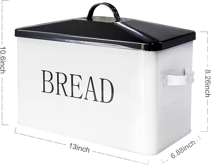 SOTECH Metal Bread Box with Lid for Kitchen Countertop Large Bread Bin kitchen Bread Food Snacks Storage Container Farmhouse BreadBox Grey Lid White Body with Side Handles - Image 3