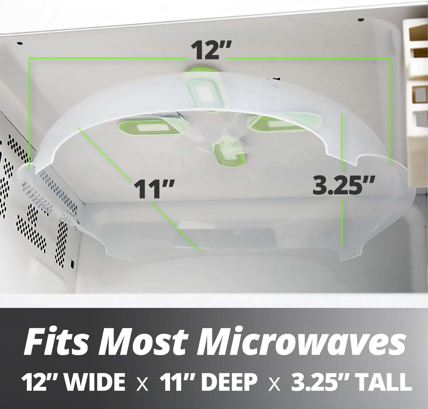 Magnetic Microwave Cover for Food | Clear Microwave Splatter Cover | Microwave Plate Cover with Steam Vents | Food Grade Dish Cover | BPA-Free | Dishwasher Safe | Green