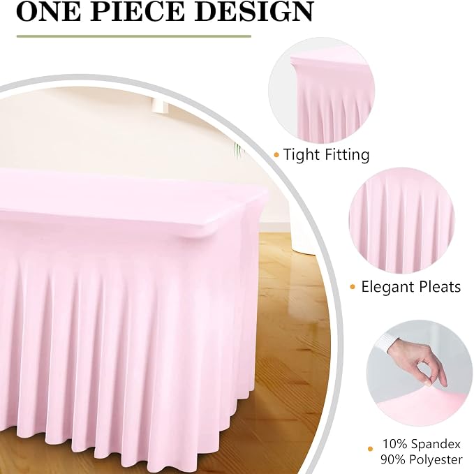 ManMengJi Table Cover and Skirts One-Piece for Folding Tables, 6FT Spandex Fitted Tablecloth with Ruffles Skirt for Weddings, Banquets, Parties, Vendors (Pink 1Pack) - Image 2