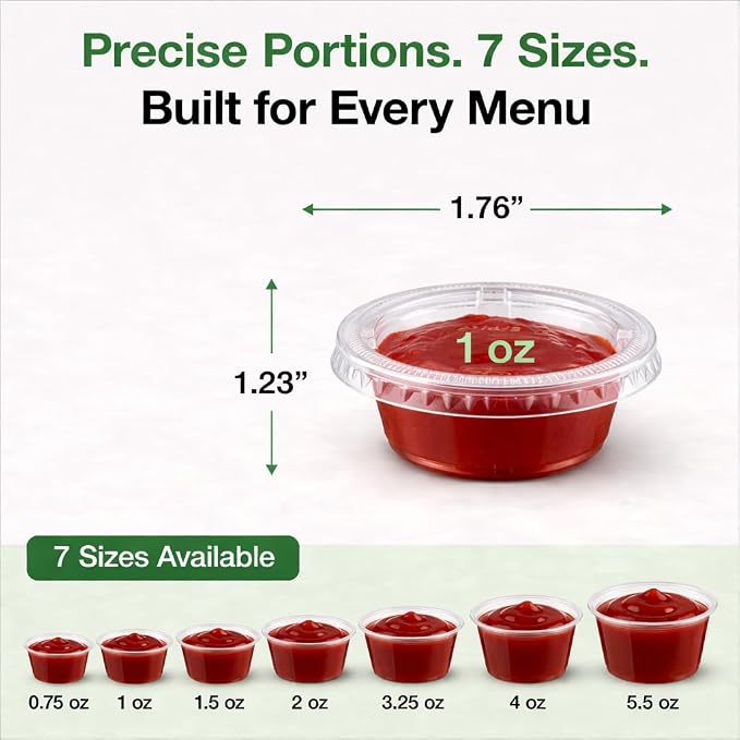 0.75-5.5 oz Plastic Portion Cups with Lids, 100-2000 Count, Dessert Cups with Lids, Jello Shot Cups with Lids, Small Plastic Cups for Salad Dressing & Condiments (2000, 1.0, ounces) - Image 2