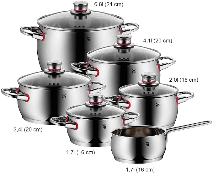 WMF Quality One 6-Piece Saucepan Set with Glass Lids / Cooking Pot / Saucepan / Cromargan Polished Stainless Steel / Steam Hole Suitable for Induction Cookers - Image 3