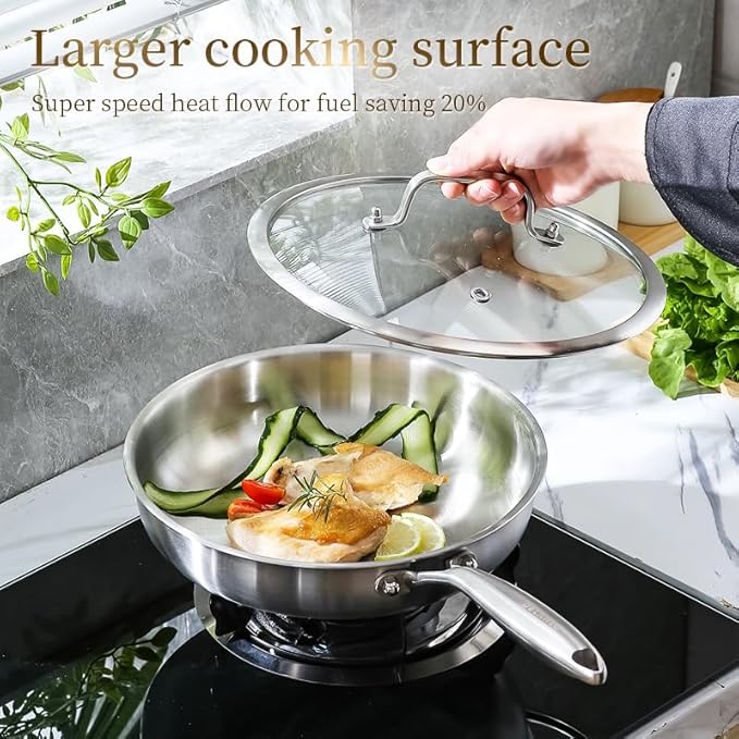 DELARLO Tri-Ply Stainless Steel Pan,18/10, 8",12" - Image 5