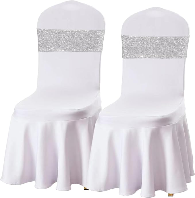 SquarePie Pack of 50 Sequin Chair Sashes Sliver Shiny Bows Bands for Wedding Banquet Party Chair Covers Decor - Image 2