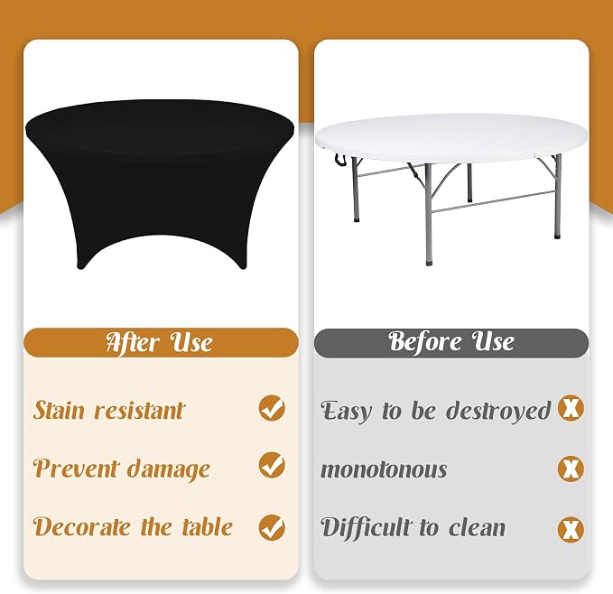 HAISIWLKJ 6Pcs 6FT Black Round Spandex Tablecloth 72 inch Stretchable Table Cover Tight Fit Stretch Tablecover Wrinkle Resistant Washable Table Cloth for Weddings Birthday Banquets Parties Festival - Image 4
