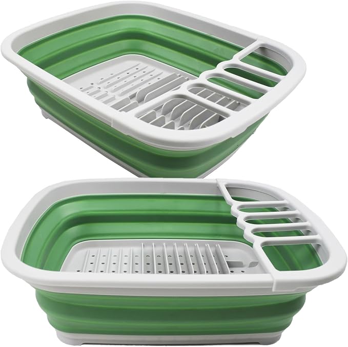SAMMART 8L (2.11Gallons) Collapsible Plastic Dish Drainer - Foldable Drying Rack - Portable Dinnerware Organizer - Space Saving (Grey/Dark Sea Green(Set of 2)) by SAMMART
