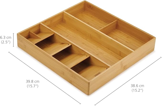Joseph Joseph DrawerStore Compact Utensil Organizer For Kitchen Drawer Silverware, Flatware Tray, Large, Bamboo - Image 3