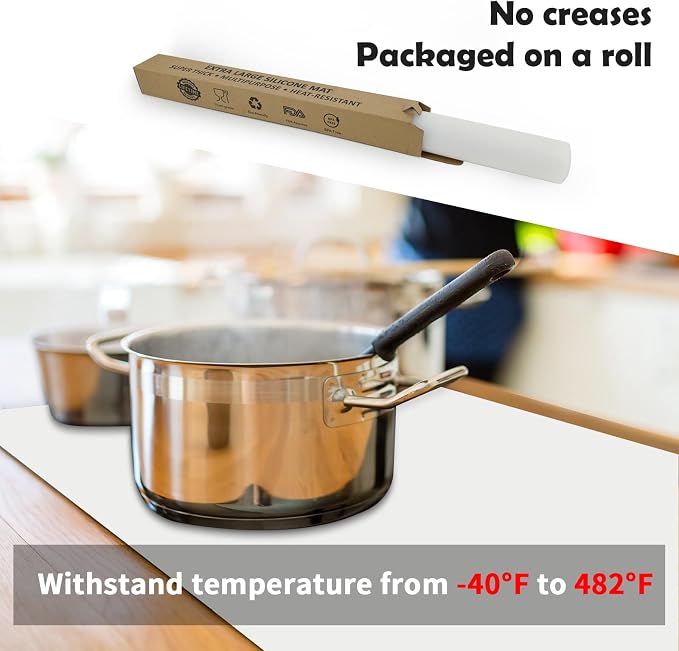 Ultibe Silicone Mats for Kitchen Counter, 78.7''x23.6''(200cmx60cm) Largest Heat Resistant Counter Mat Kitchen Island Waterproof Thicken Non-Slip Countertop Protector Mat, Semitransparent - Image 3