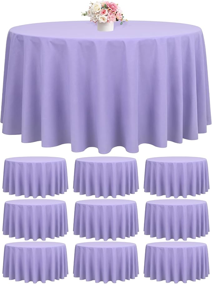 10 Pack Lavender Round Tablecloths,120 Inch Polyester Table Cloth by FXKS