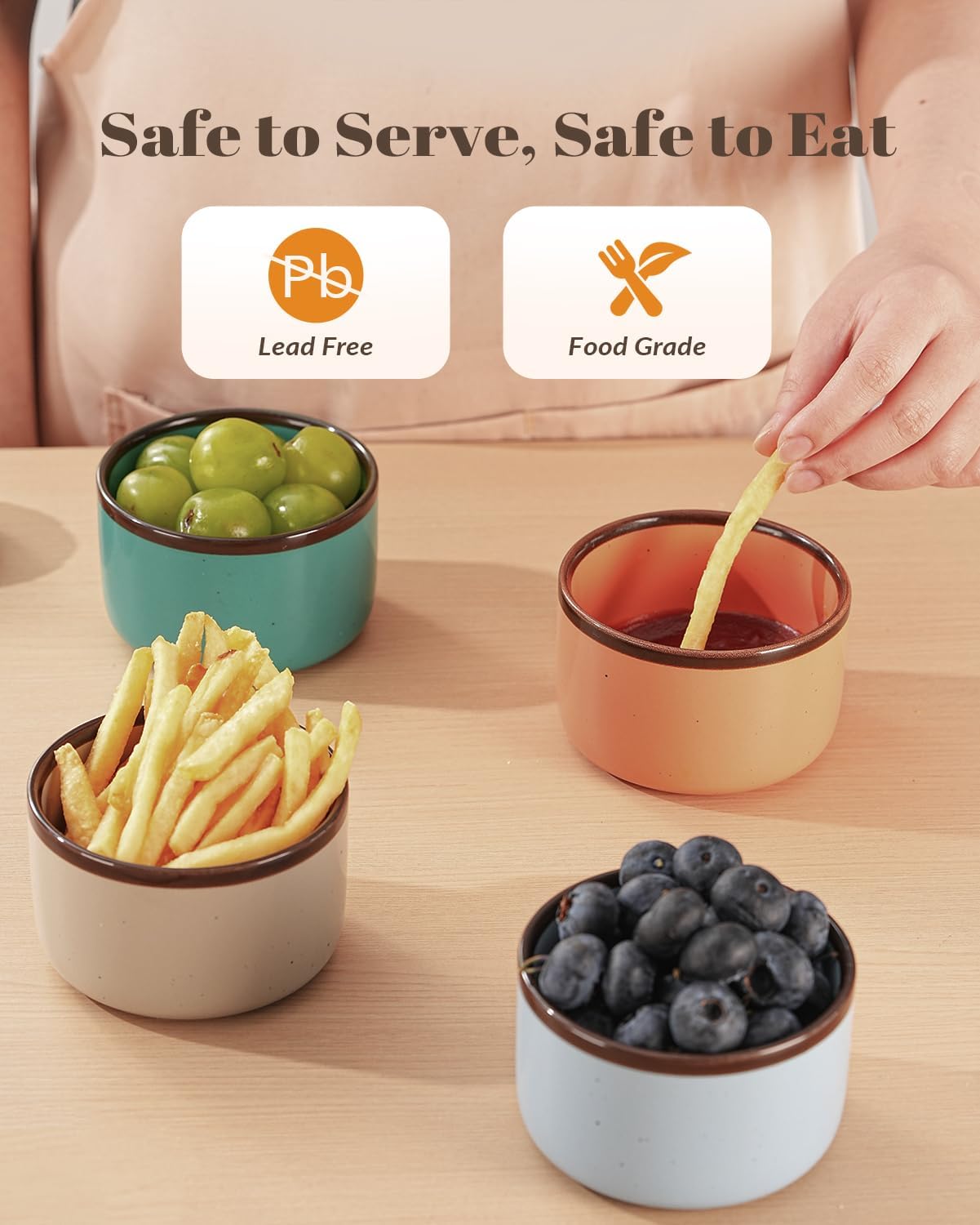 Juimma Ramekins 6 oz, Creme Brulee Ramekins Oven Safe, Ramiken Small Bowls Ceramic Baking Dishes for Pudding Custard, Dipping Sauce Cups for Souffle Ice Cream, Set of 6, Morandi Color