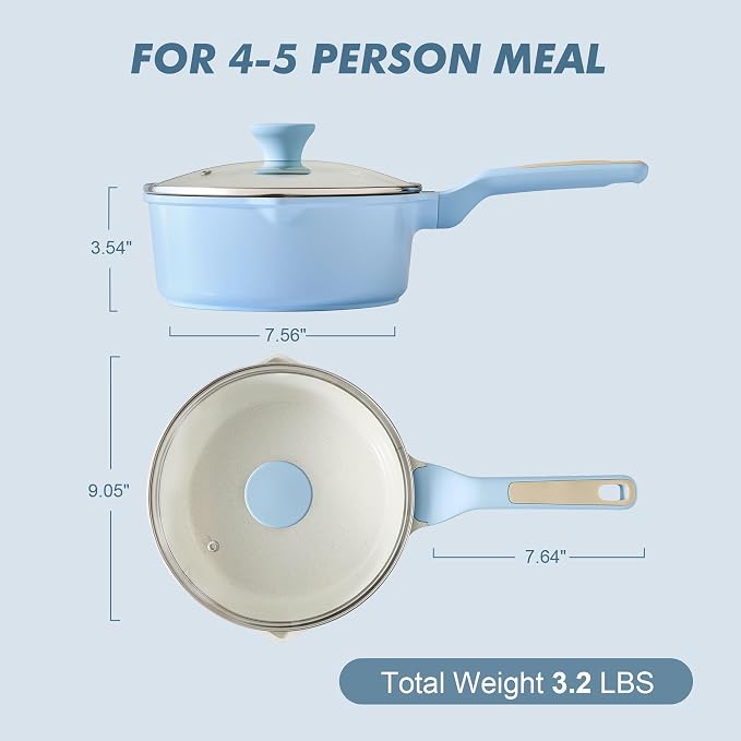 SENSARTE Ceramic Nonstick Saucepan with Double Pouring Spout, 3QT, Blue - Image 9