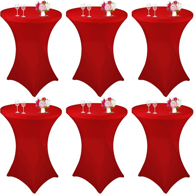 6 Pack Cocktail Spandex Tablecloth 32"x43" Red Stretch Square Corners Cocktail Table Cover Fitted High Top Round Table for Bar Wedding Birthday Party Banquet by JALANCY