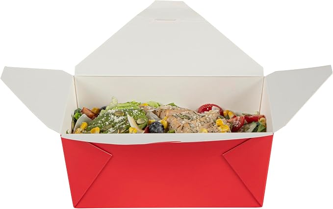 Restaurantware Bio Tek 98 Ounce Take Out Boxes 200 To Go Lunch Boxes - Tab-Lock Closure Heat-Tolerant Red Paper Disposable Lunch Boxes Greaseproof For Hot And Cold Foods - Image 11