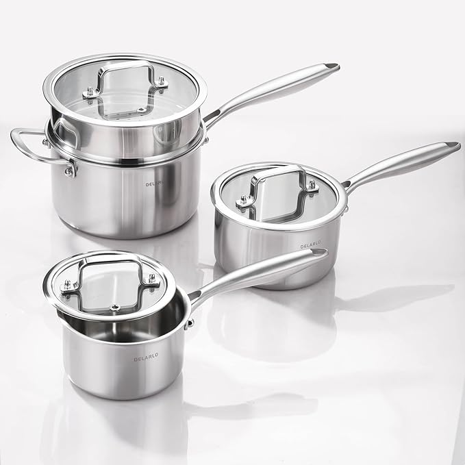 DELARLO Tri-Ply Stainless Steel Saucepan 1QT 2QT 3.5QT Kitchen Pot Set by DELARLOCOOKWARE